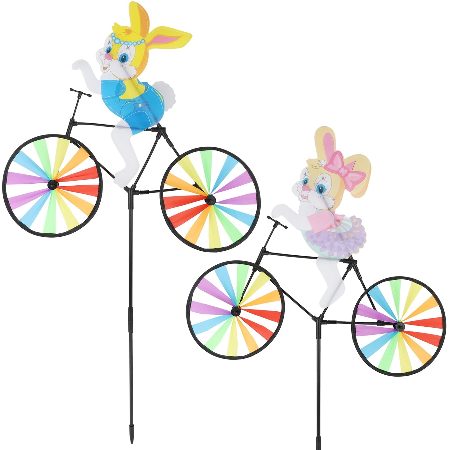 winemana Easter Decorations Outdoor- 2 Pcs Easter Pinwheels Decor for Yard, 36.5" Windmills Bunny Garden Stakes & Wind Spinner for Kids