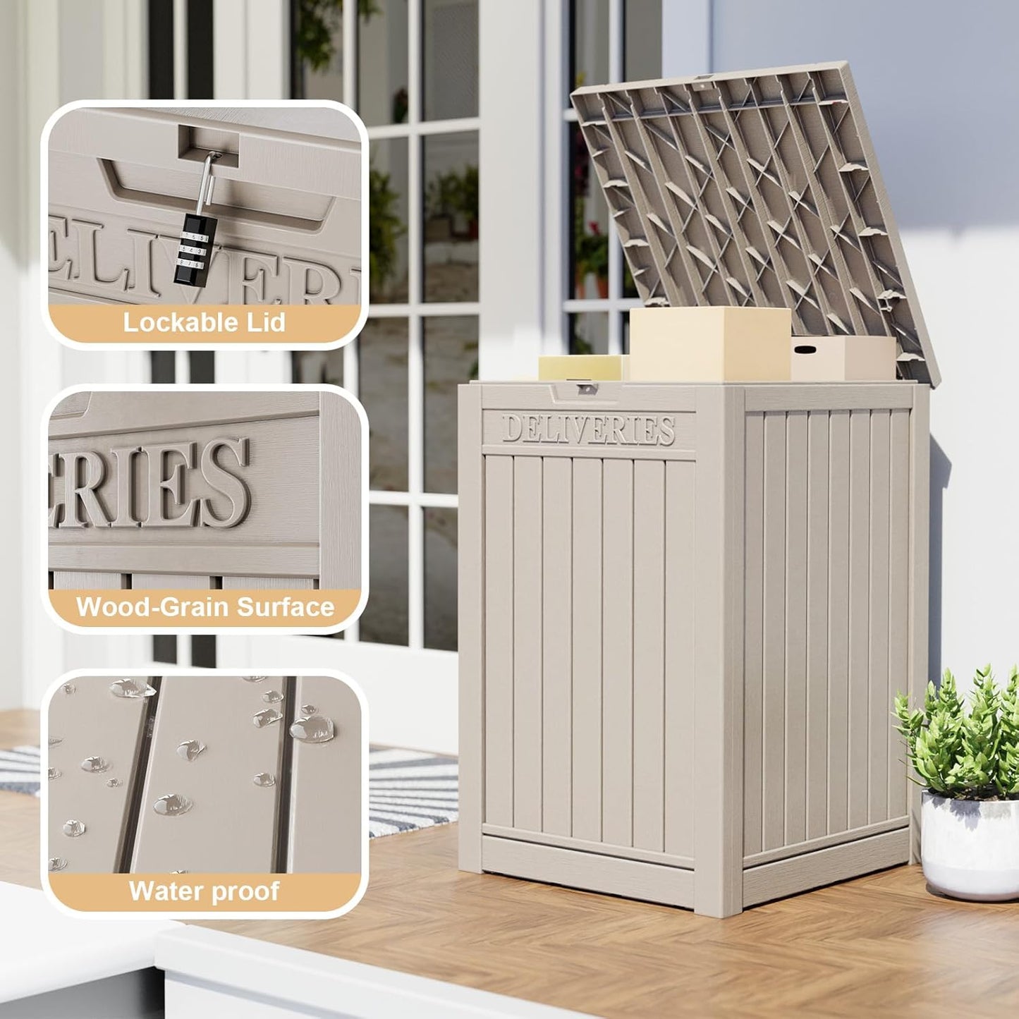 PatioZen 55 Gallon Package Delivery Box - Lockable & Waterproof Outdoor Container | Grey