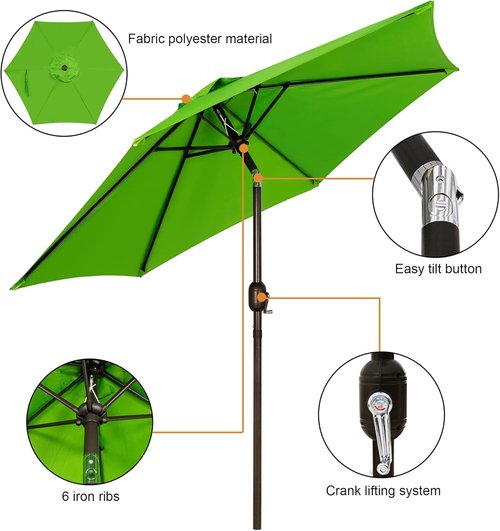 Blissun 7.5 Ft Patio Umbrella - Outdoor Market Umbrella with Push Button Tilt Crank in Lime