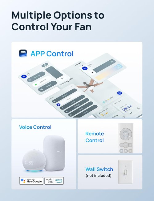 DREO 52-Inch Smart Ceiling Fan - 12 Speeds, Dimmable LED Light & Quiet DC Motor | Remote & Alexa Control