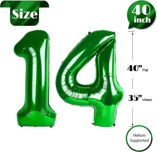 Green Number 14 Balloon - 40 Inch Birthday Decoration for 14th Year Celebration | Perfect for St. Patrick's Day Parties