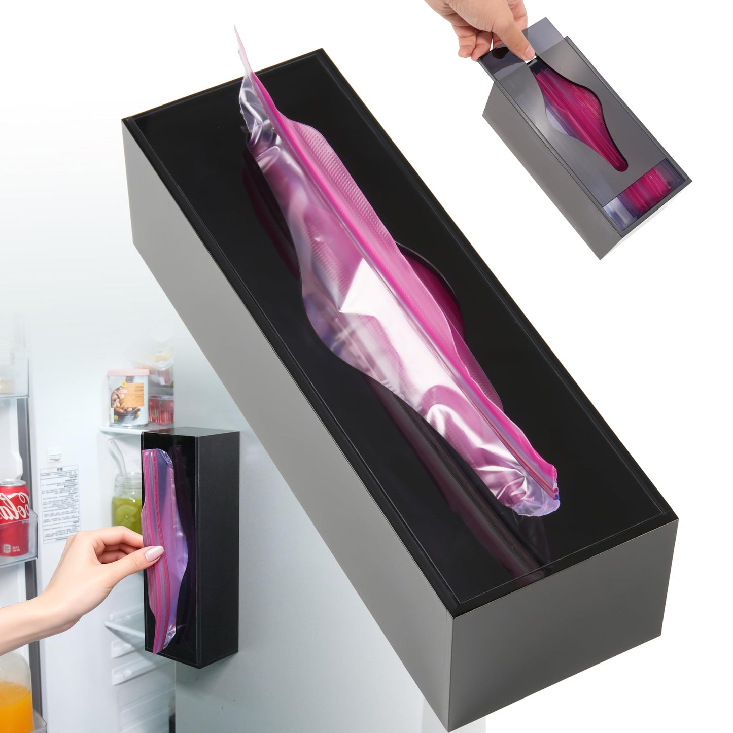 LUVCOSY Acrylic Food Bag Storage Organizer Magnetic Fridge Attachment Compatible with Ziploc 1 Gallon, Dispenser for Ziploc Bags, Kitchen Organization and Storage Solution, 1 Pack