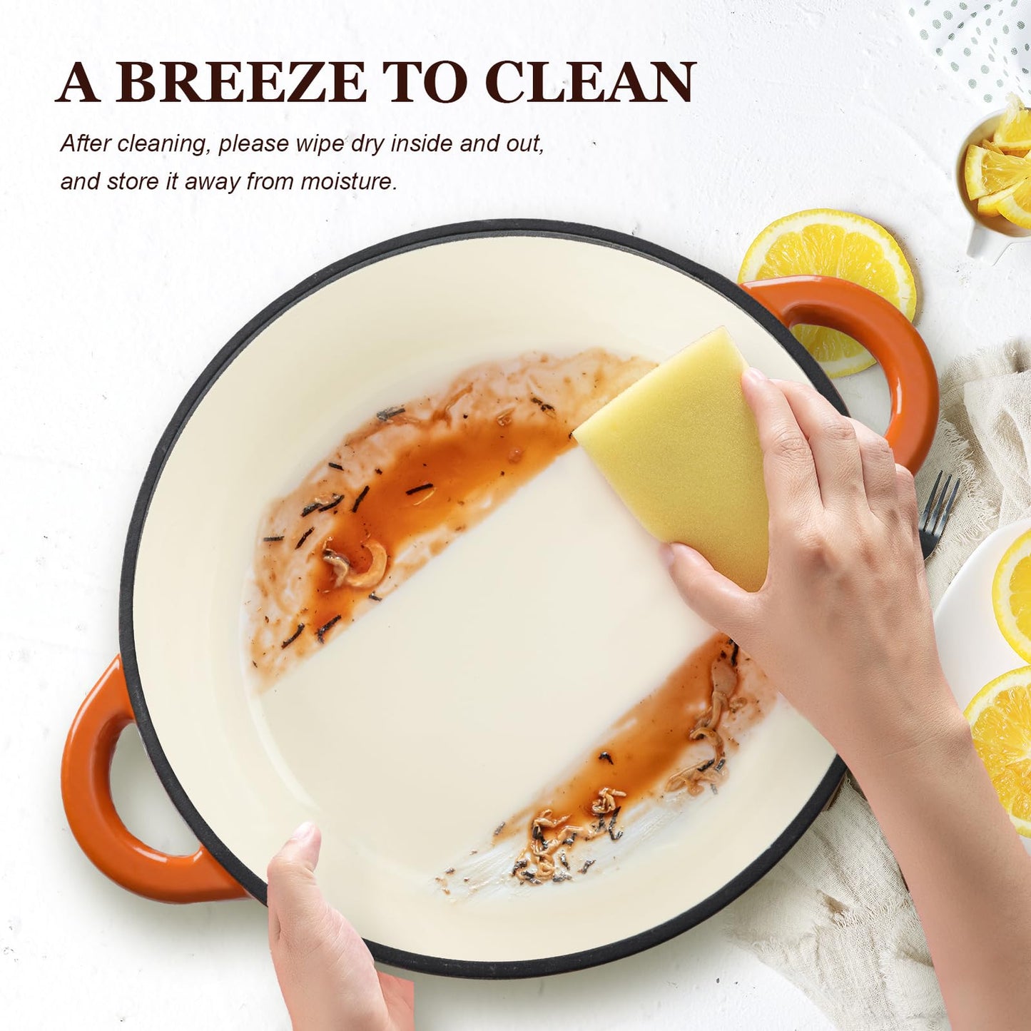 Overmont Enameled Cast Iron Dutch Oven - 7QT Pot with Lid Cookbook & Cotton Potholders - Heavy-Duty Cookware for Braising, Stews, Roasting, Sourdough Baking orange