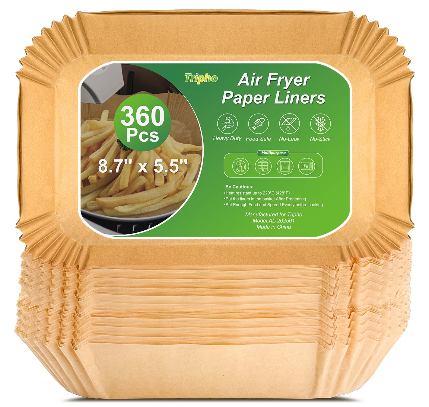 360 Pcs 8.7" x 5.5" Unbleached Heavy Duty Air Fryer Paper Liners Disposable, Non-Stick & Non-Leak Parchment Paper Liners for Airfryer Basket, Deep Fryer Parts & Accessories