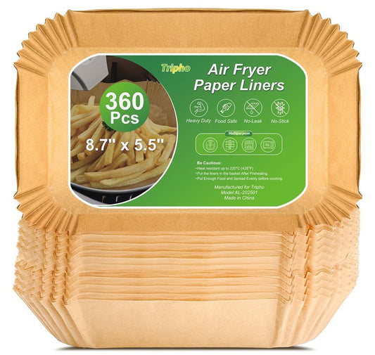 360 Pcs 8.7" x 5.5" Unbleached Heavy Duty Air Fryer Paper Liners Disposable, Non-Stick & Non-Leak Parchment Paper Liners for Airfryer Basket, Deep Fryer Parts & Accessories