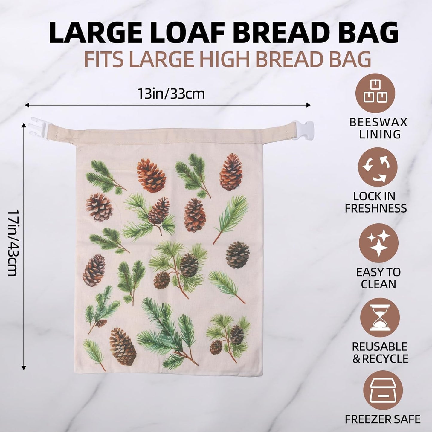 Skiennix Reusable Beeswax Bread Bags - Eco-Friendly Cotton Sourdough Storage | Large 2-Pack