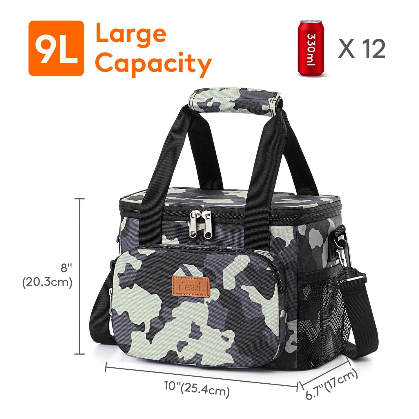 Lifewit Medium Lunch Bag, Insulated Lunch Box, Soft Cooler Cooling Tote for Adult Men Women, Camouflage 12-Can (9L)