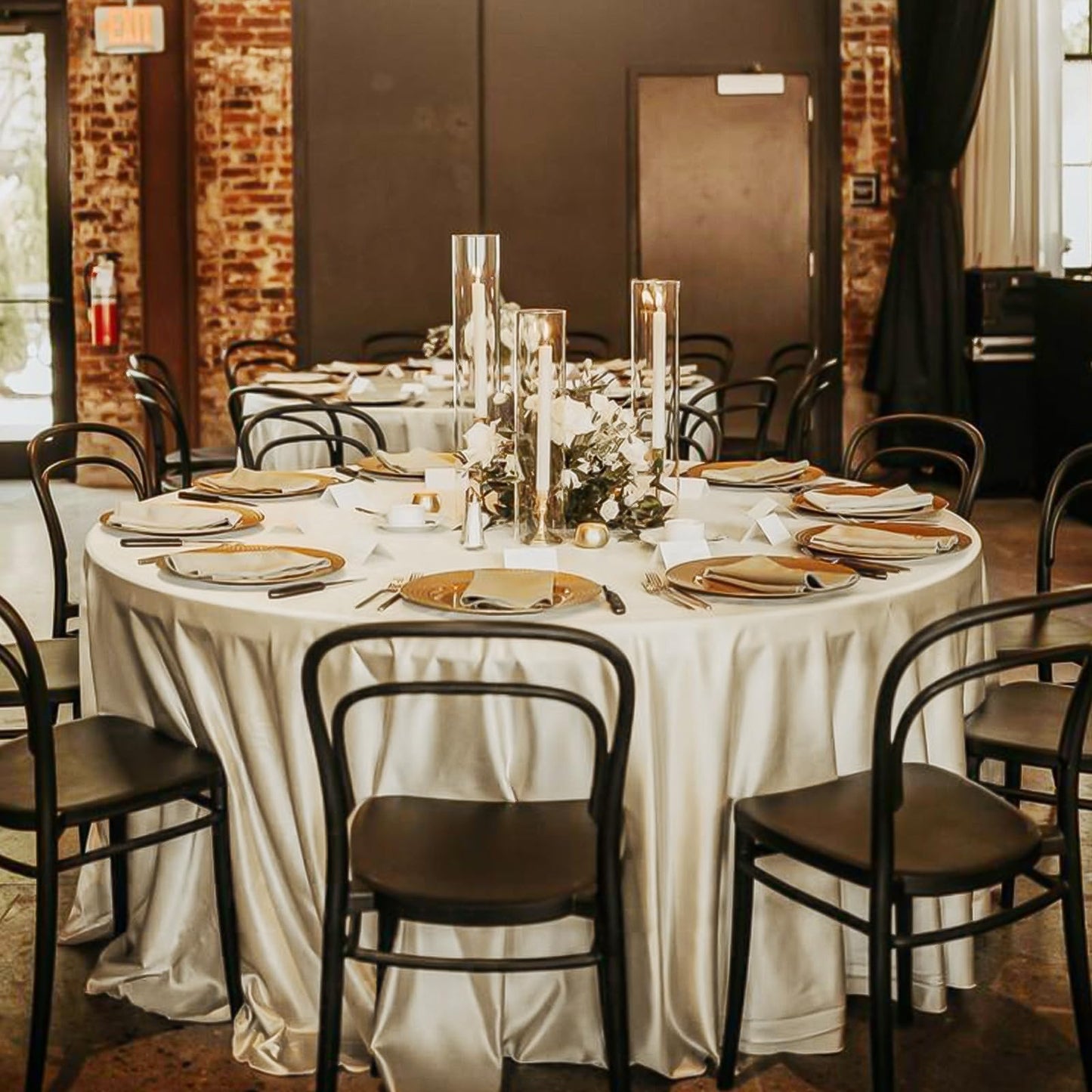 REWOMC 12 Pack 90 Inch Round Tablecloth, Champagne Satin Fabric, Wrinkle & Stain Resistant, Perfect for Weddings & Banquets
