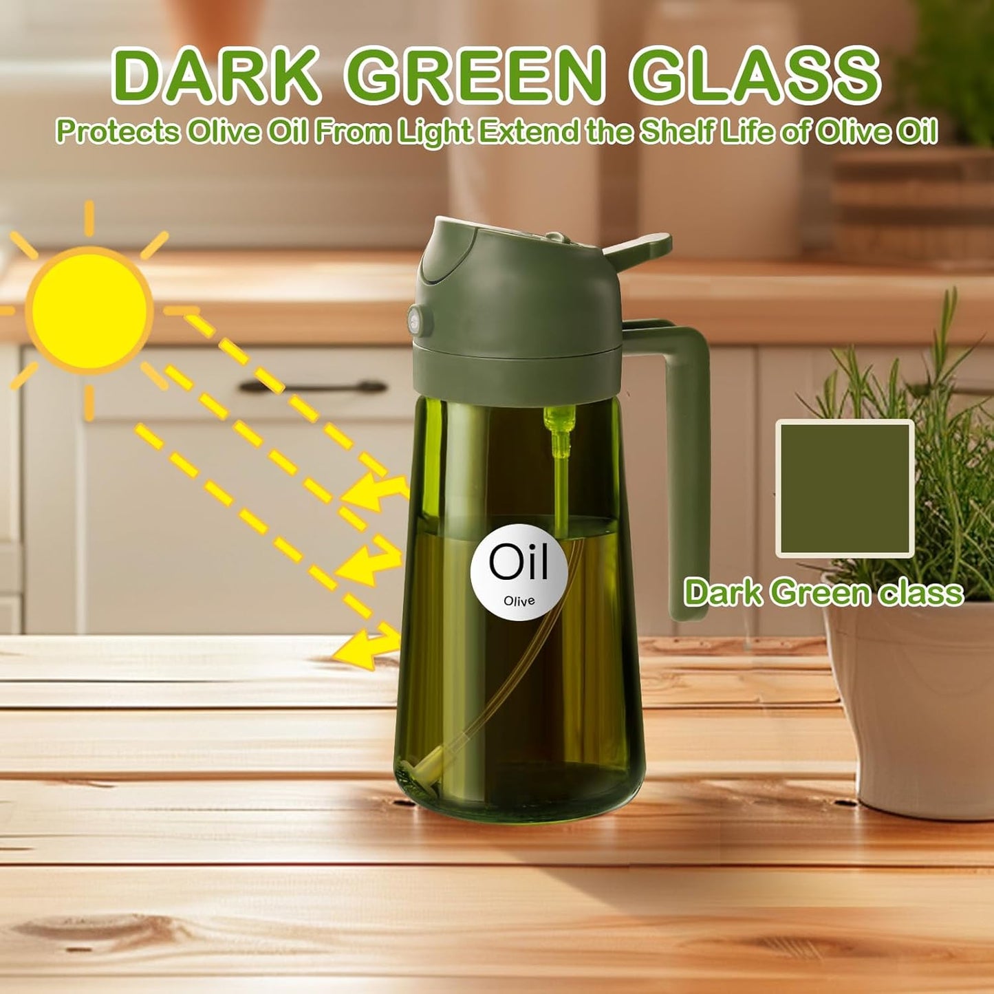 YARRAMATE 16oz Dark Green Oil Sprayer - Premium Food-Grade 2-in-1 Olive Oil Dispenser for Cooking & BBQ