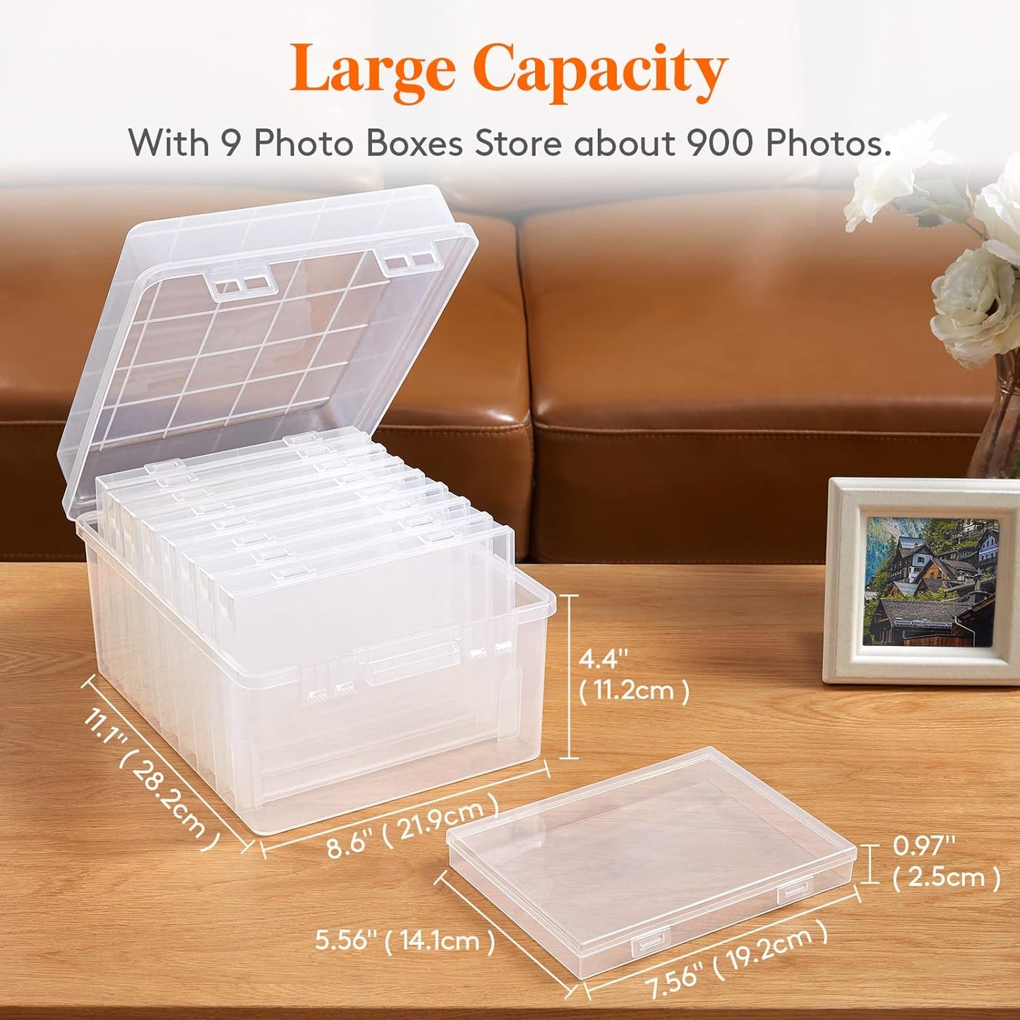 Lifewit Photo Storage Set - 9 Pcs 5"x7" Inner Boxes & 28x22 cm Transport Case | Clear Craft Organizer