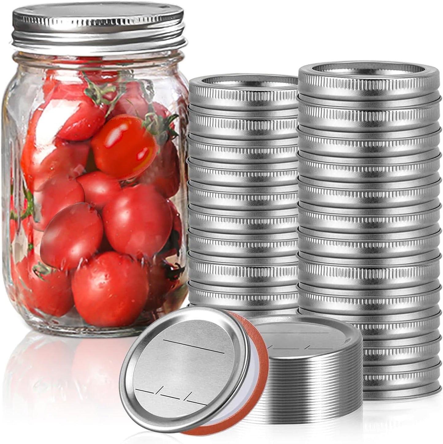 LOVE MOMENT Canning Lids and Rings - 48PCS Regular Mouth, Food Grade, 100% Airtight Fit for Mason Jars