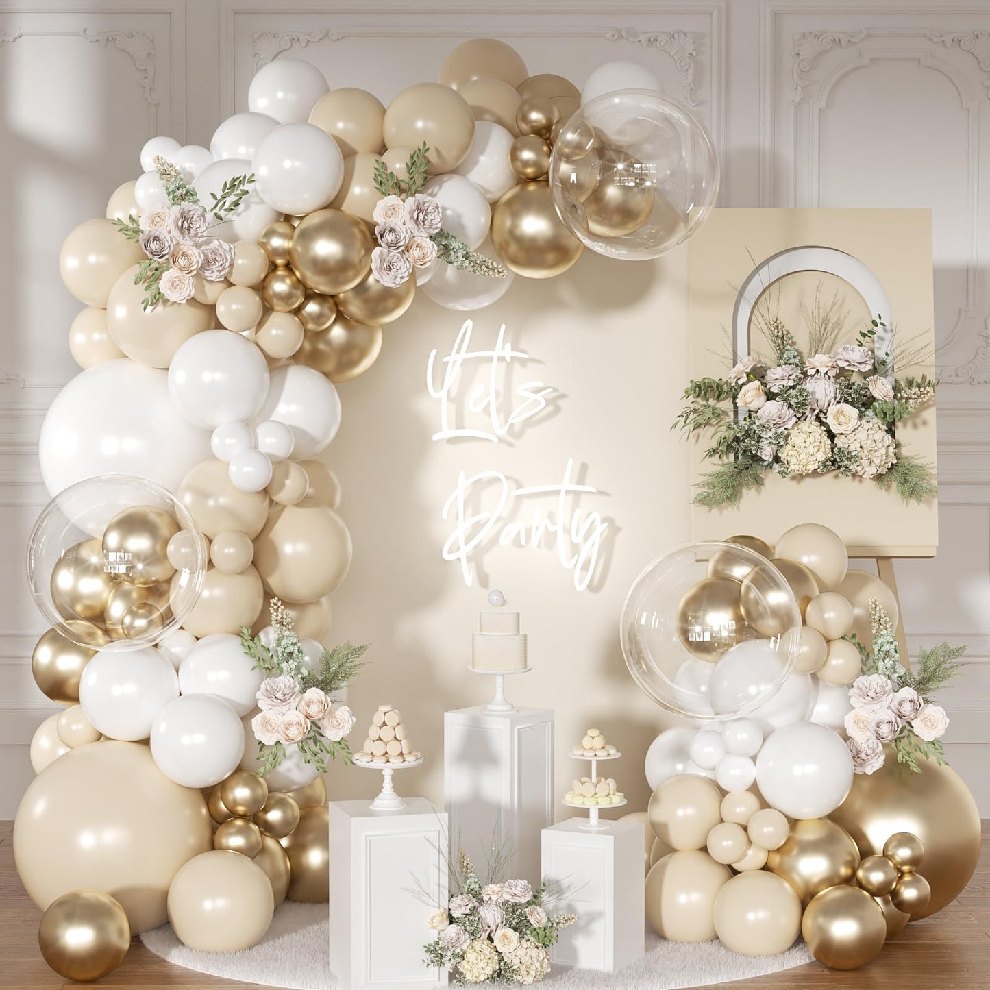 NUTTYBASH White and Gold Balloon Arch Kit, Metallic Gold and Sand White Balloon Garland Kit for Wedding Birthday Baby Shower Gender Reveal Bridal Decorations