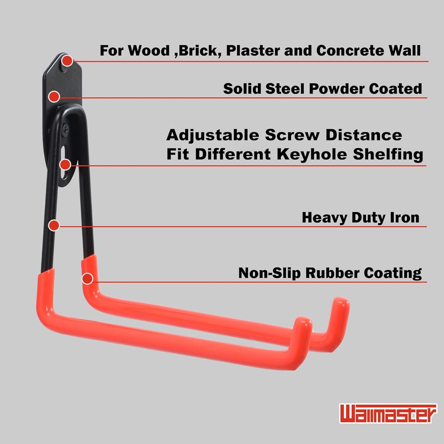 Wallmaster Garage Hooks Organizer Kit - 12 Pack Adjustable Heavy-Duty Steel Hooks for Garden Tool Storage