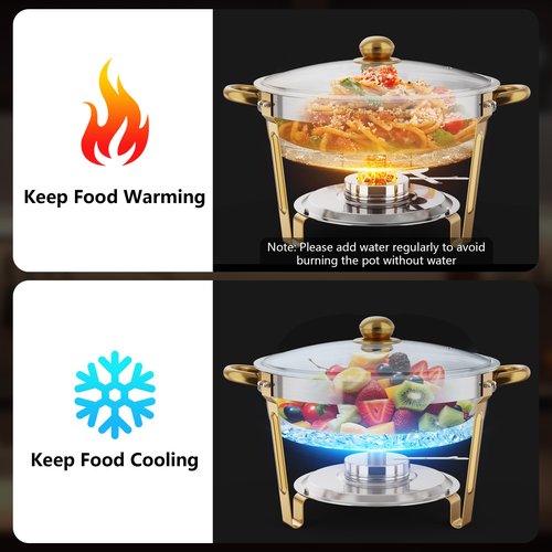 AurumPot Chafing Dishes for Buffet 4 Pack, 6QT Stainless Steel Round Chafing Dish Buffet Set for Parties, Wedding, Christmas Gatherings, Catering Events[Visible Glass Cover] Buffet Servers and Warmers