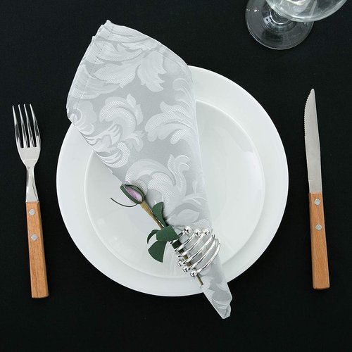 EHouseHome Damask Jacquard Cloth Napkins Waterproof Spillproof Polyester Fabric Napkins Silver Grey, Set of 12, 17 x 17 Inch