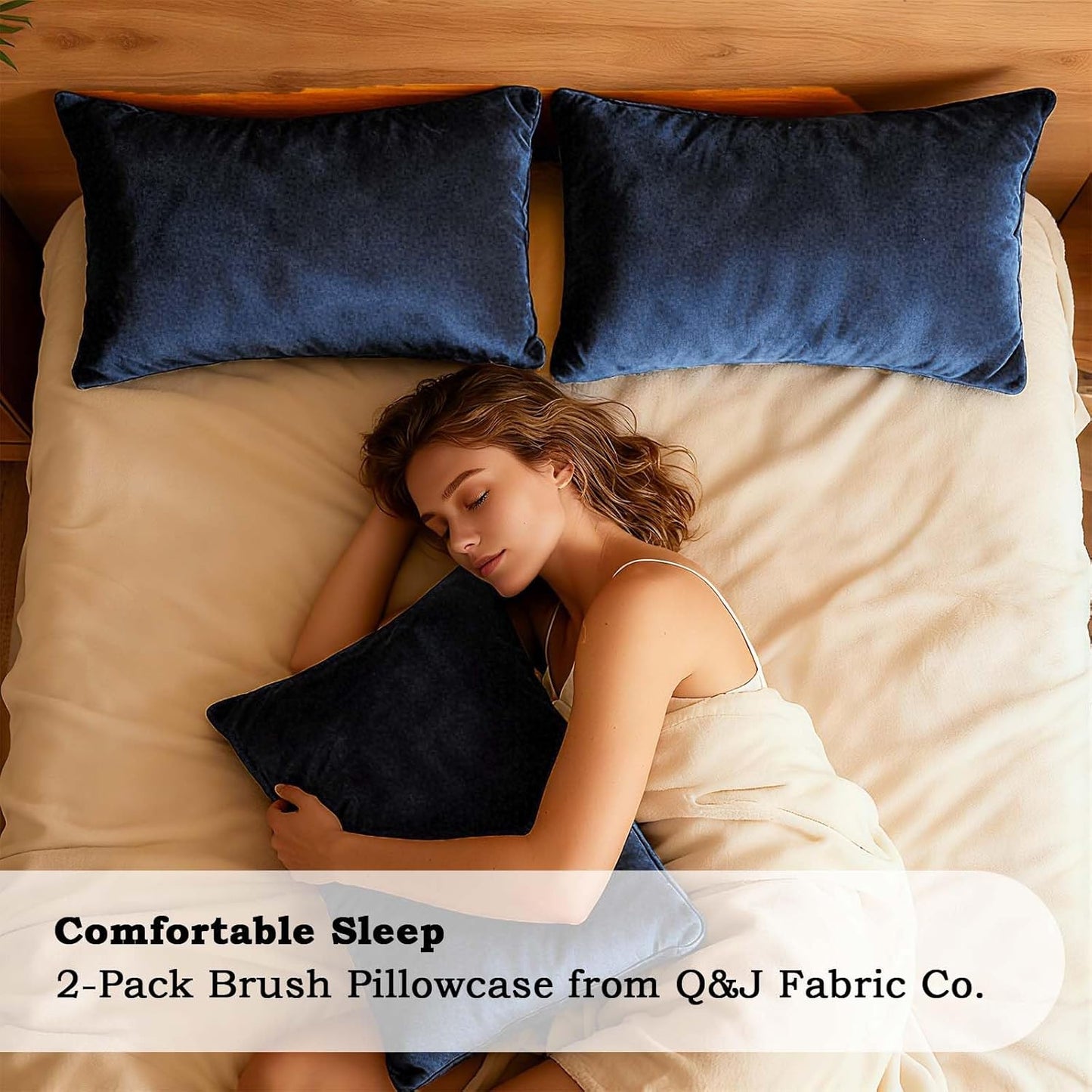 Q&J Fabric Co. Standard Size Pillow Cases - Soft Brushed Microfiber, Wrinkle-Free, Navy Blue (Set of 2, 20x26'')