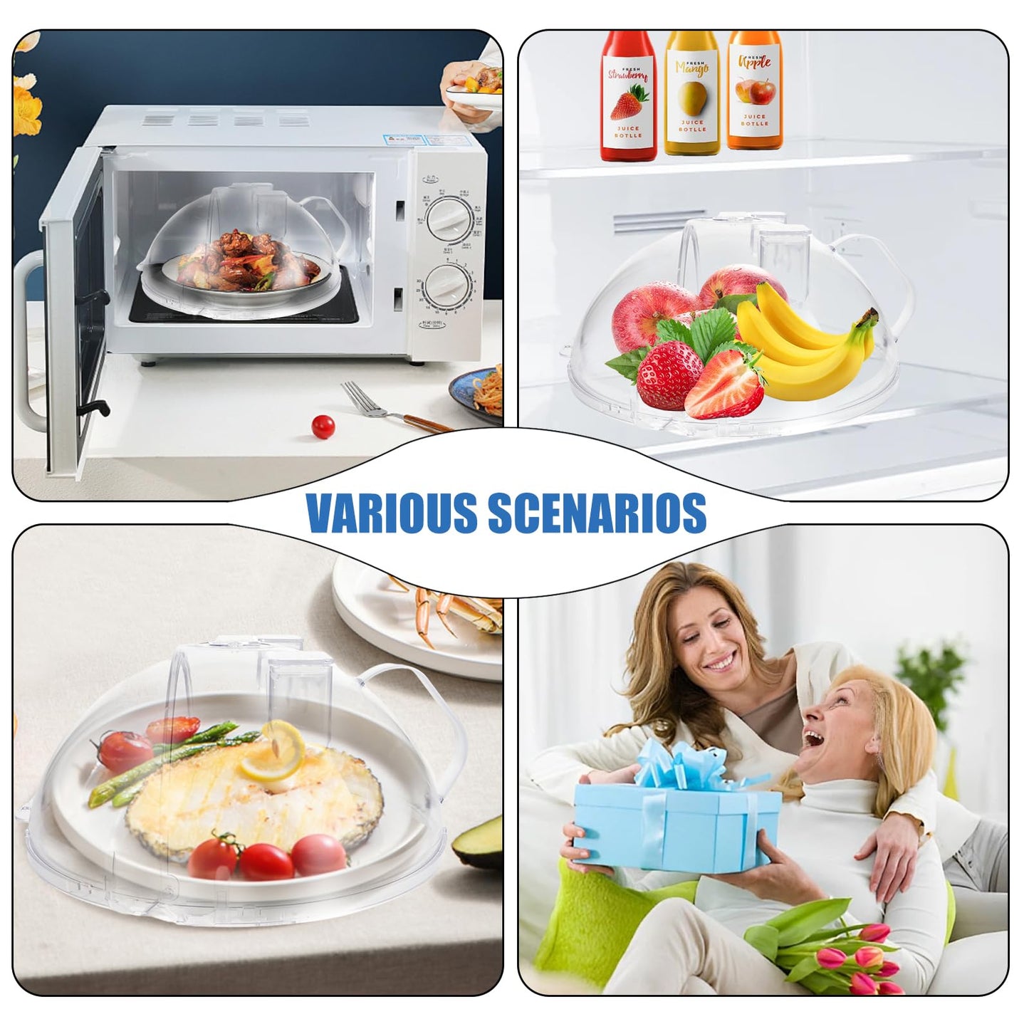 WENWELL Microwave Cover with Water Steamer & Tray,Food Protector Splatter Guard,Dish Bowl Plate Serving Lid with Handle,10 Inches,BPA-Free,Clear Plastic