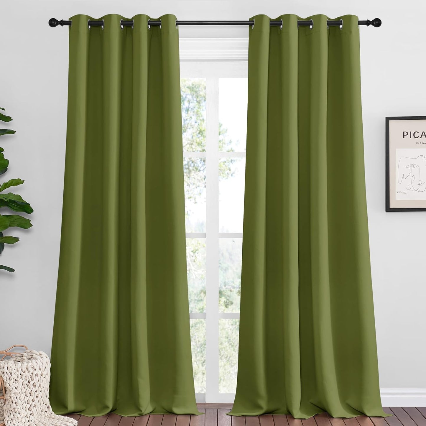 NICETOWN Olive Green Blackout Curtains - 120 Inch Length, Thermal Insulated, 2 Panels, 55" Wide