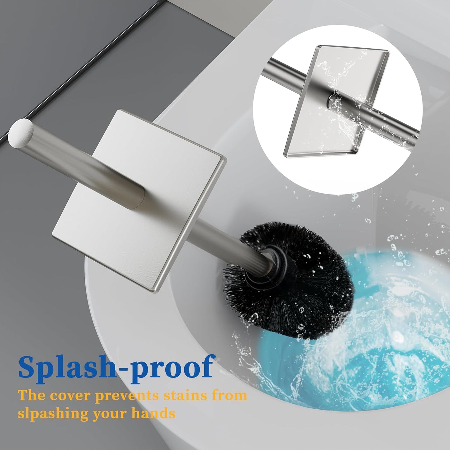 RUACQ Toilet Brush and Holder Set 2pcs,Square Toilet Bowl Brush for Bathroom with 304 Stainless Steel Handle Toilet Cleaner Brush with Durable Scrubbing Bristles,Splash-Proof (White)