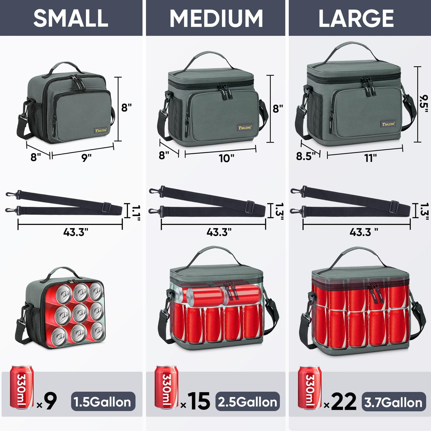 BALEINE Insulated Lunch Bag for Men Women, 22 Can Leakproof Cooler Bag with Adjustable Shoulder Strap for Work Picnic, Lunch Box for Women Men (Large, Blue)