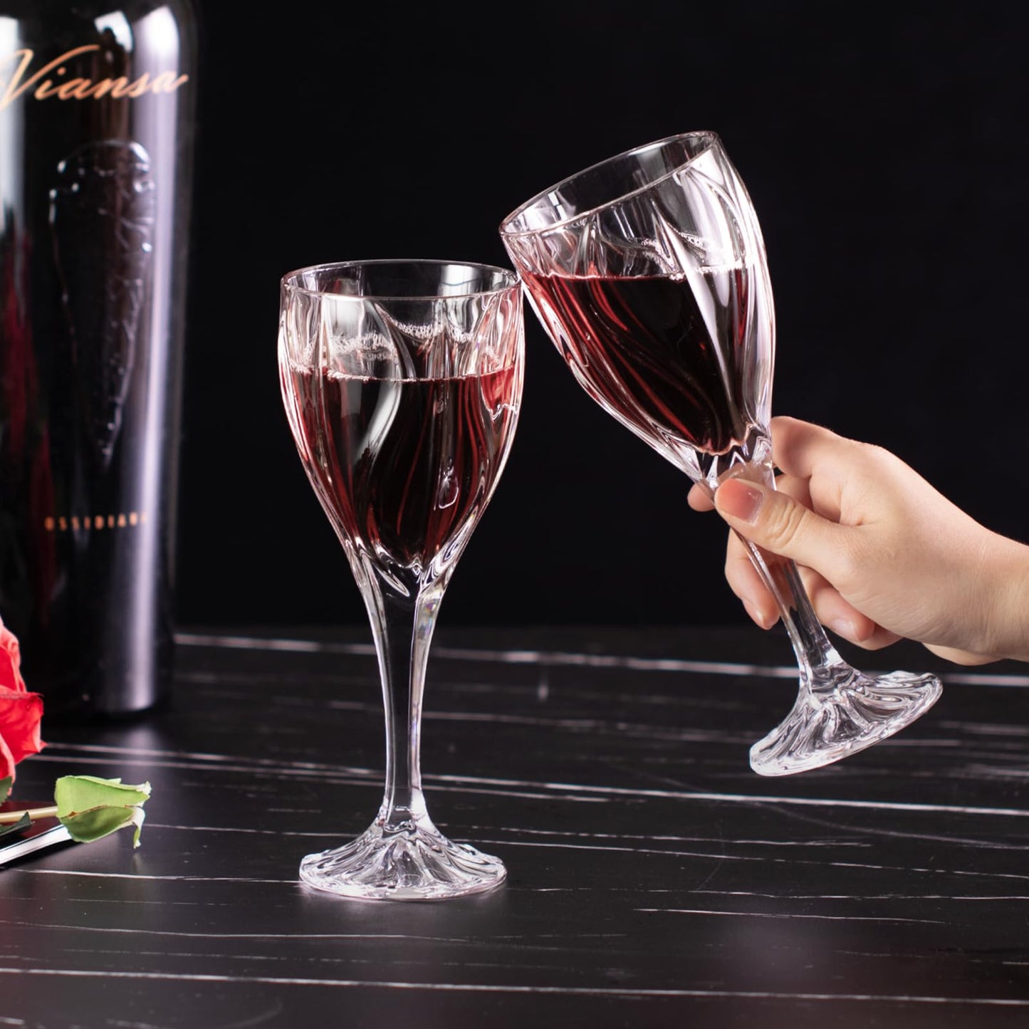 KAMMAK Wine Glasses Set of 2, 8 oz Hand Blown Crystal Bordeaux Wine Glasses, Smooth Rim & Long Stem, Perfect for Red & White, Daily Use, Wedding Anniversary or Birthday Gift with Gift Box, Ocean