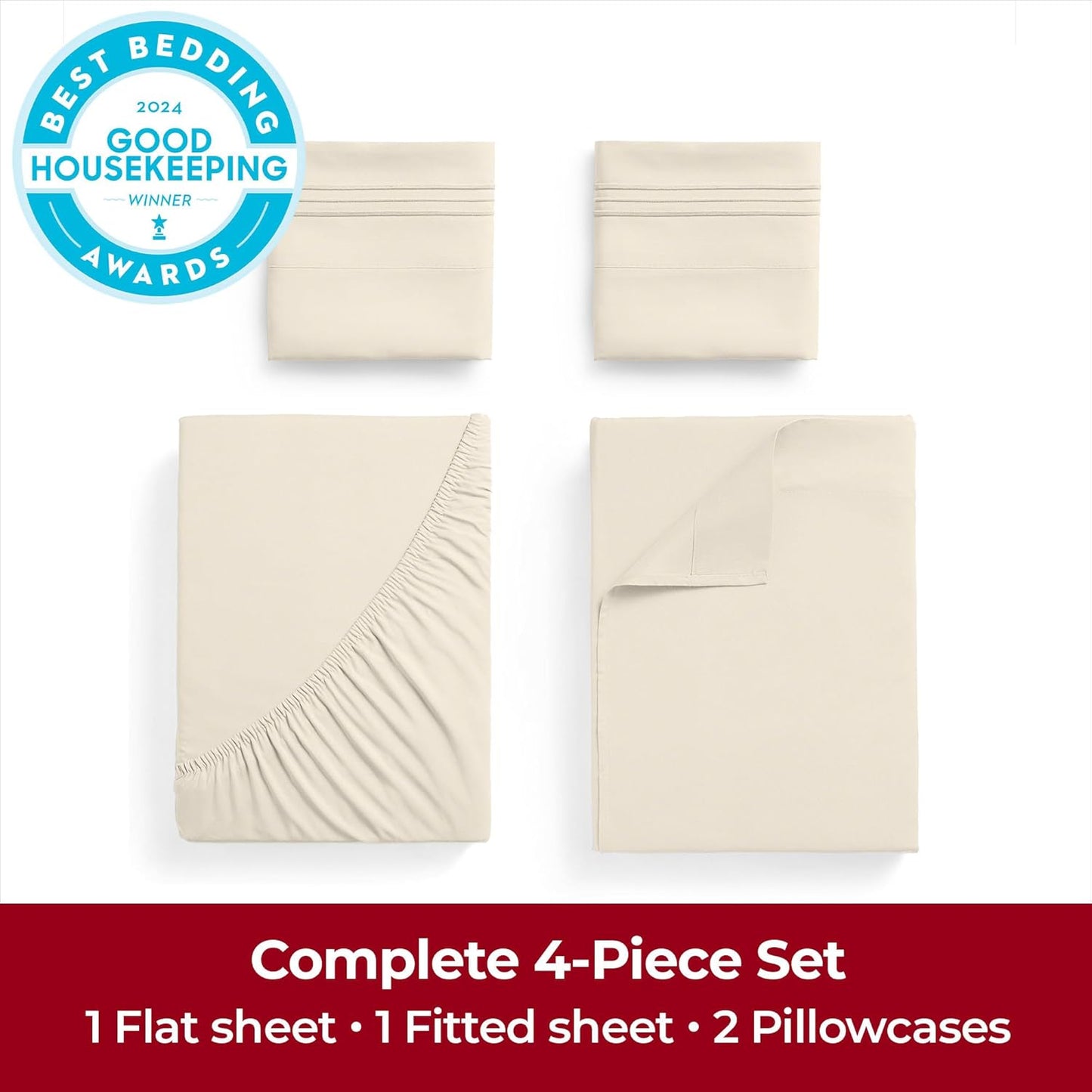 Mellanni Extra Deep King Sheets - 4 PC Hotel Luxury Bedding Set - Ultra Soft, Cooling, Wrinkle Resistant (King, Golden Ivory)