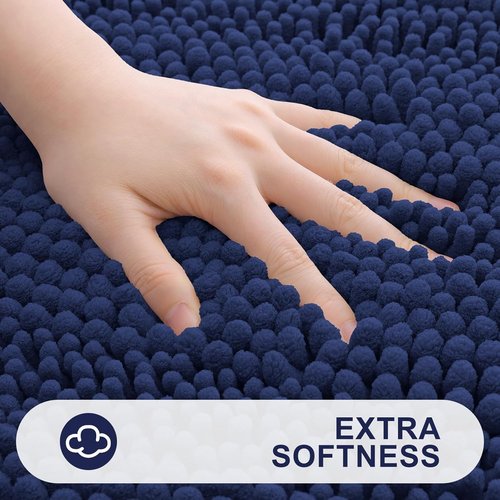Grandaily Chenille Bathroom Rugs - Extra Thick, Non-Slip Plush Shaggy Mats | 24x16, Navy
