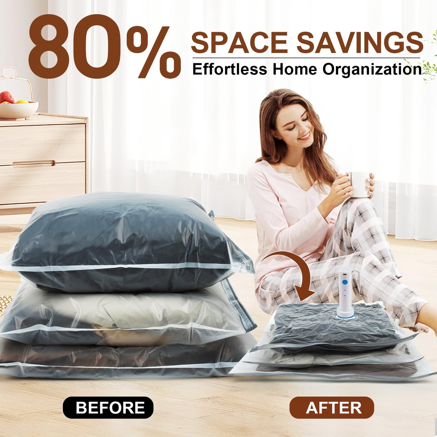 Vacuum Seal Bags for Clothing Travel, 16 Pack (3 Jumbo/3 Large/3 Medium/3 Small/4 Roll) Vacuum Storage Bags with Portable Electric Pump, Space Saver Bags for Luggage, Suitcase, Clothes, and Blankets