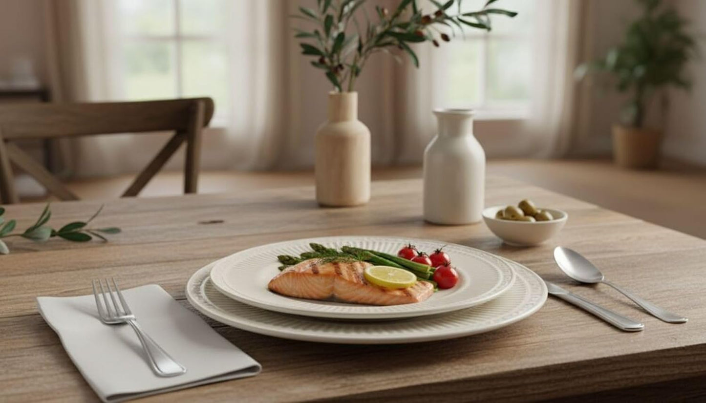 Mikasa Italian Countryside Salad Plates - Set of 4 Classic Embossed White Porcelain, 8.25 Inch, Microwave & Dishwasher Safe