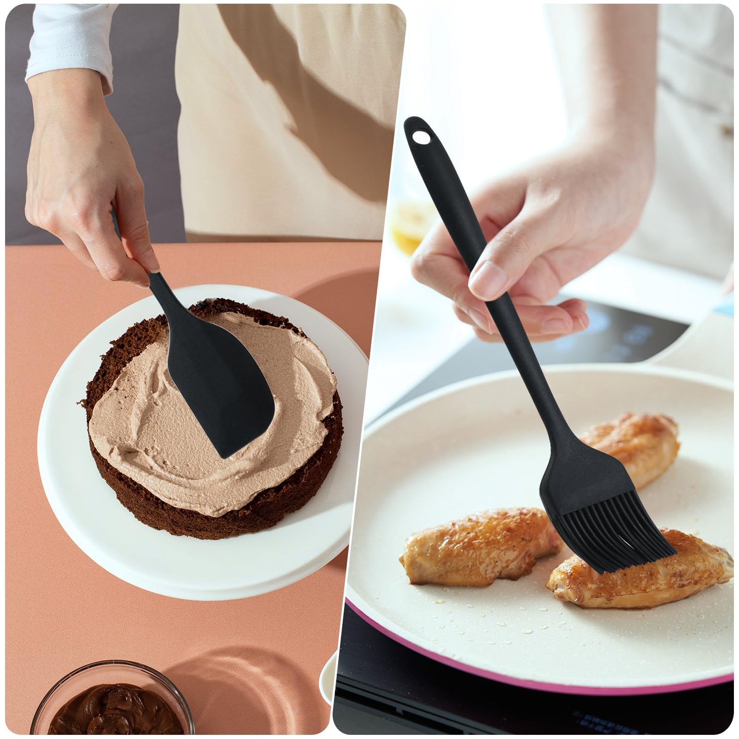 GeeRic Silicone Spatula Set, 6 PCS Non-Stick Kitchen Utensil Set, Heat Resistant Up to 600°F Kitchen Cooking and Serving Utensils Black