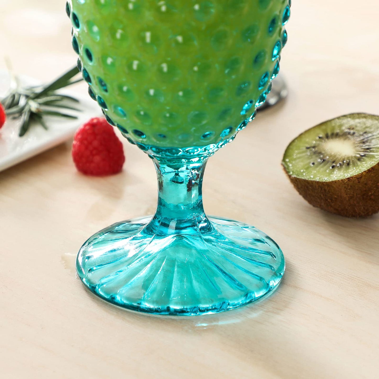 G Light Blue Hobnail Drinking Glasses 13 oz 6 Set, Premium Vintage Hobnail Goblet Glasses For Beverage, Wine, Soda, Iced tea In Dinner Parties, Wedding. Gift idea, Dishwasher Safe