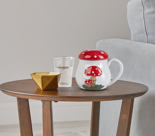 Cute Mushroom Mug With Lid - Big Ceramic Coffee & Tea Cup - Funny Gift for Women