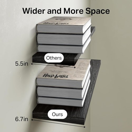 BAYKA Floating Shelves - Rustic Wall-Mounted Wood Shelves for Storage & Decor | Set of 3 (Black, 22.5 Inches)