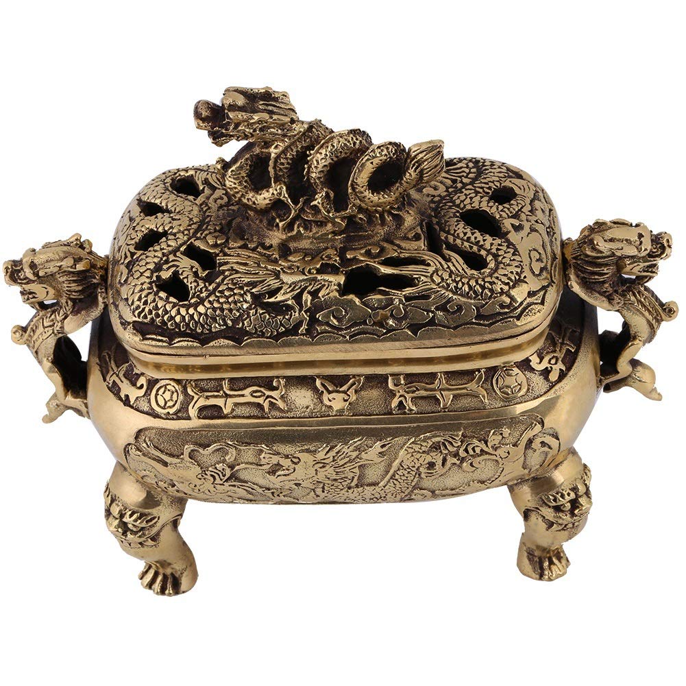 EMUKOEP 1PC Antique Bronze Copper Chinese Dragon Incense Burner Holder Home Decoration Incense Tower Burner