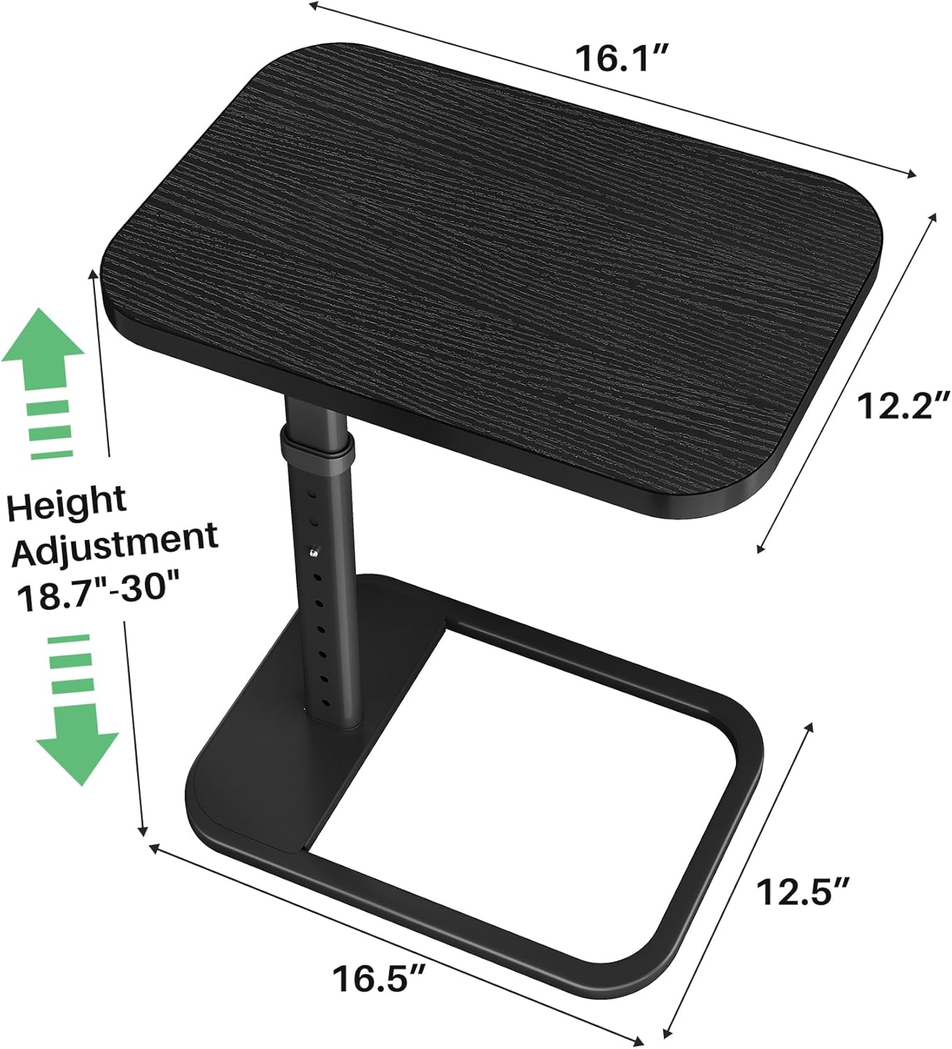 Kitstorack TV Tray Table - Adjustable Height Snack Table with Rounded Metal Corners | Black C-Shaped Design for Couch, Sofa, or Bed