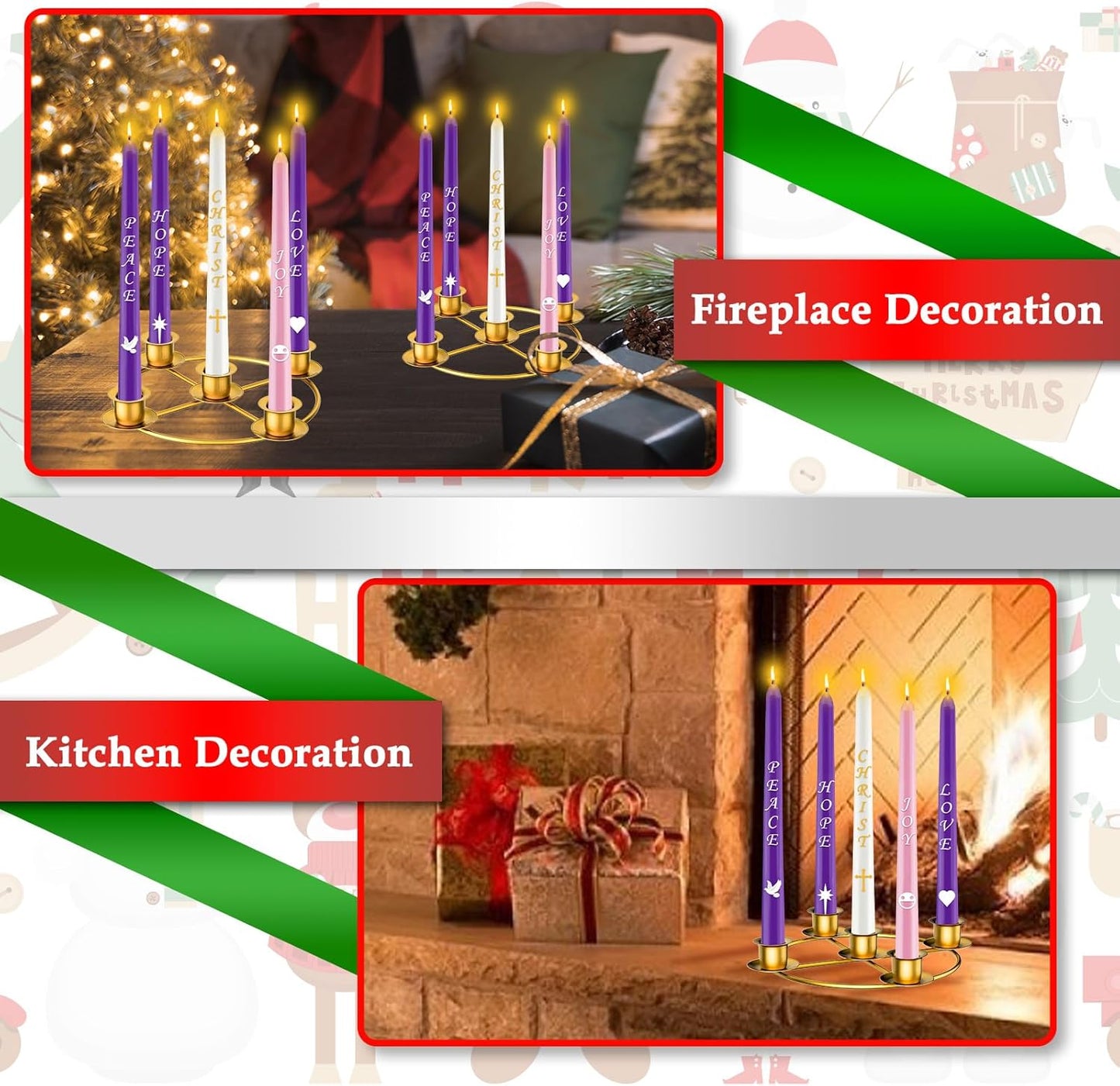 Advent Wreath | 5-Candle Holder with Decorative Rings for Tapered Candles - Gold Finish