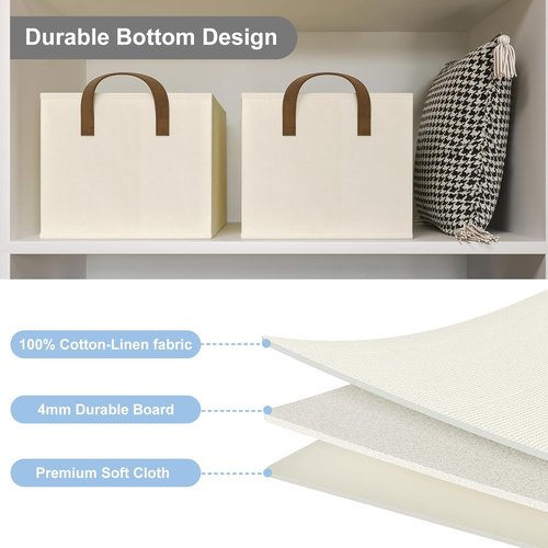 Fabric Closet Organizers by Closet Storage Bins - Collapsible Shelf Baskets for Bedroom - Beige, 3 Pack