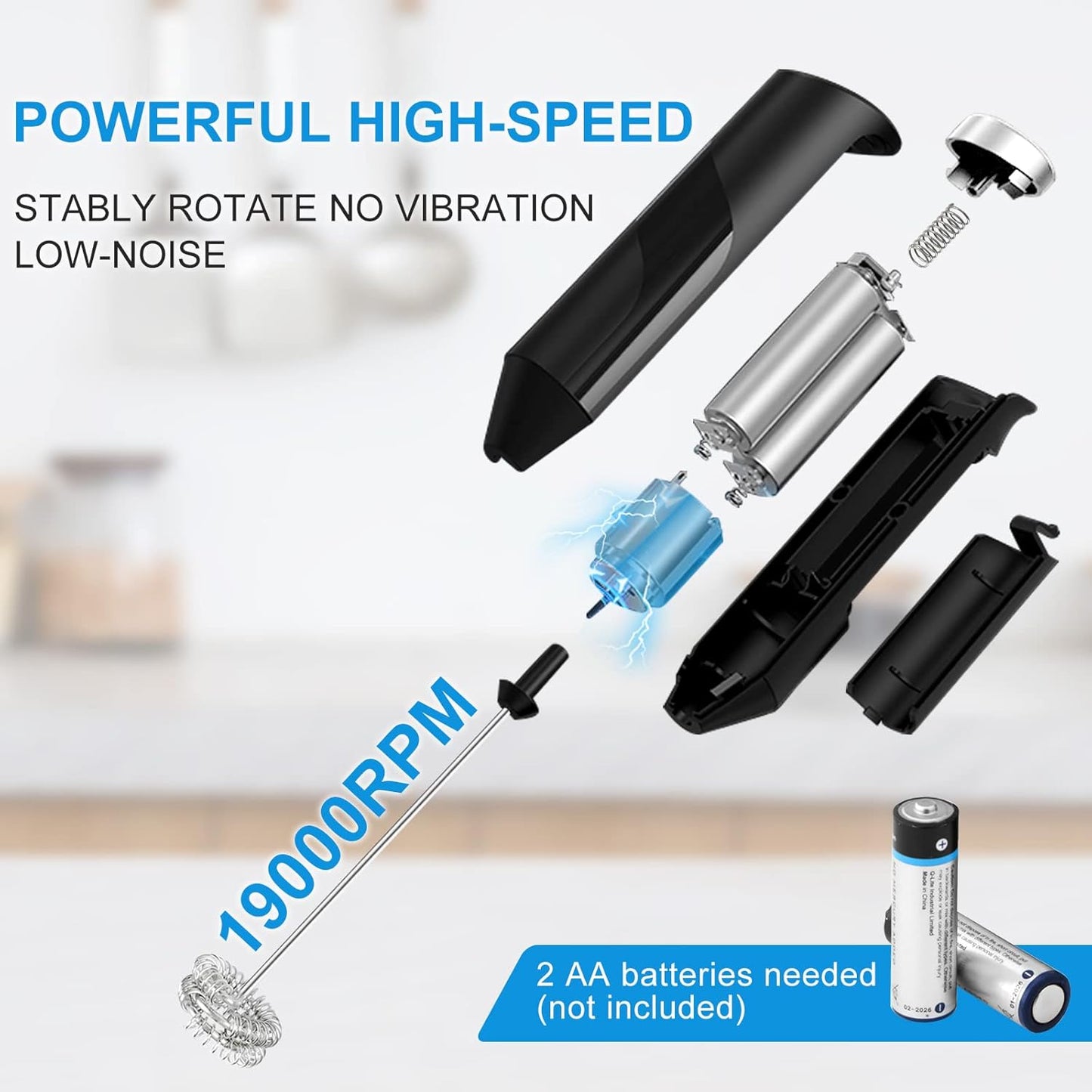 Skiennix Double Whisk Milk Frother - Handheld Electric Drink Mixer with Stainless Steel Stirrer | Perfect for Coffee, Cappuccino, and Matcha