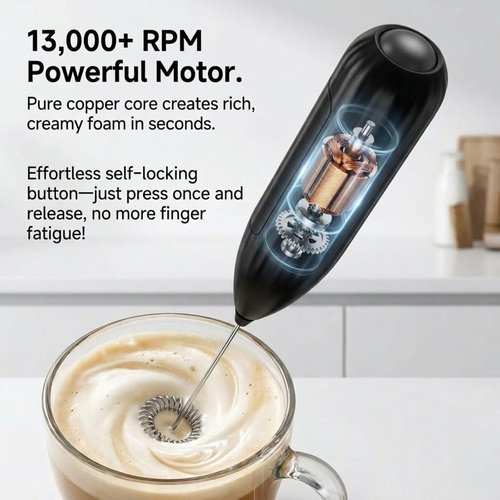AllreLi Electric Milk Frother - Handheld Foam Maker with Stand & 2 Whisks for Coffee, Latte, Cappuccino, Matcha