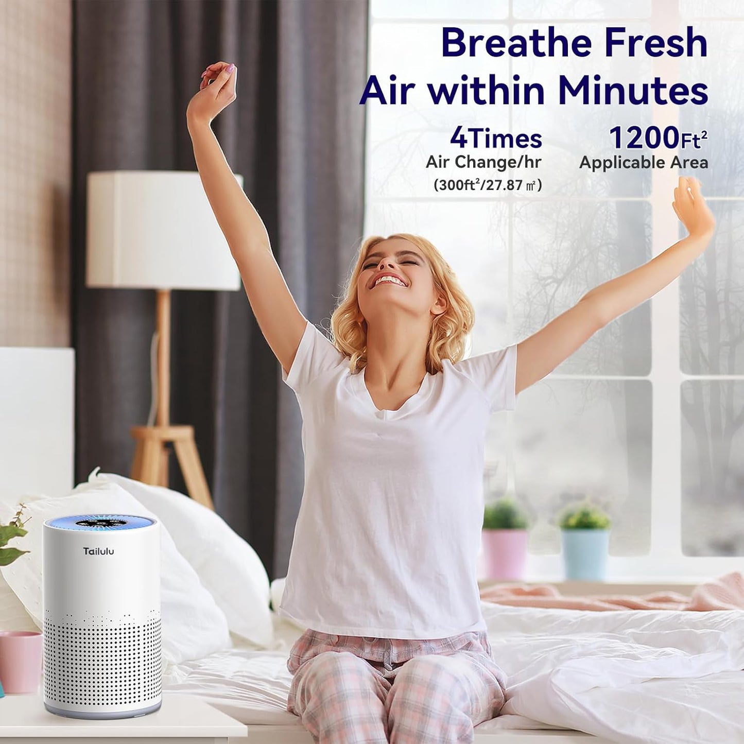 Tailulu H13 True HEPA Air Purifier - Portable 1200 Ft² Odor & Dust Cleaner with 12dB Sleep Mode & Timer