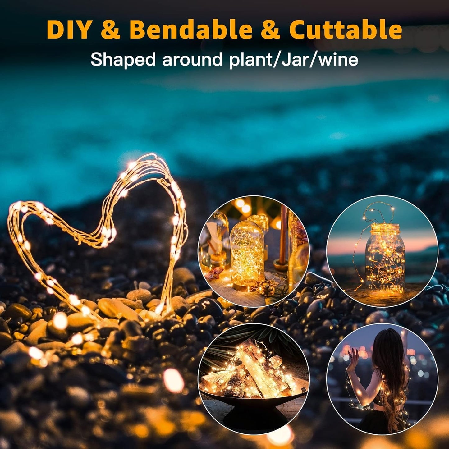 20 Pack Fairy Lights Battery Operated 7ft 20 LED Mini String Lights Twinkle Lights Silver Wire Firefly Starry Lights for Mason Jars Wedding Party Christmas Centerpiece Table Decorations, Warm White