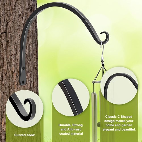 Feed Garden 10-Inch Decorative Hanging Plant Brackets - 2 Pack Wall Hooks for Outdoor Use | Black