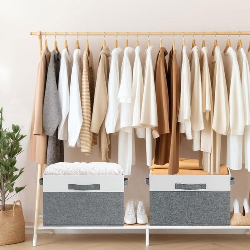 GhvyenntteS Large Fabric Storage Bins - Foldable Closet Organizers with 3 Handles | 15x11x9.6 Inch, 3 Pack