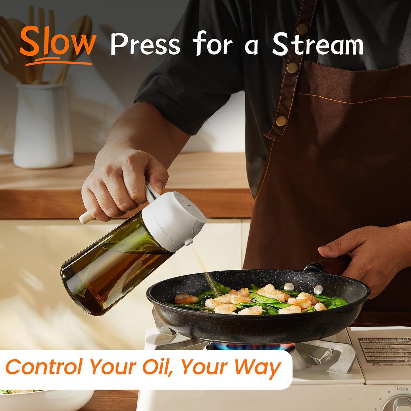 TrendPlain - 16oz Olive Oil Dispenser Bottle | Kitchen Gadget & Air Fryer Accessory - White