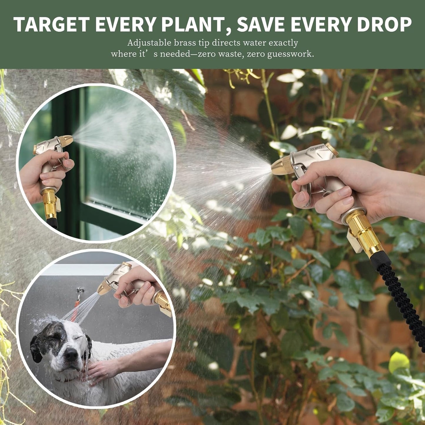 Metal Garden Hose Nozzle - Heavy Duty 4 Spray Patterns with 360° Rotation & Ergonomic Handle
