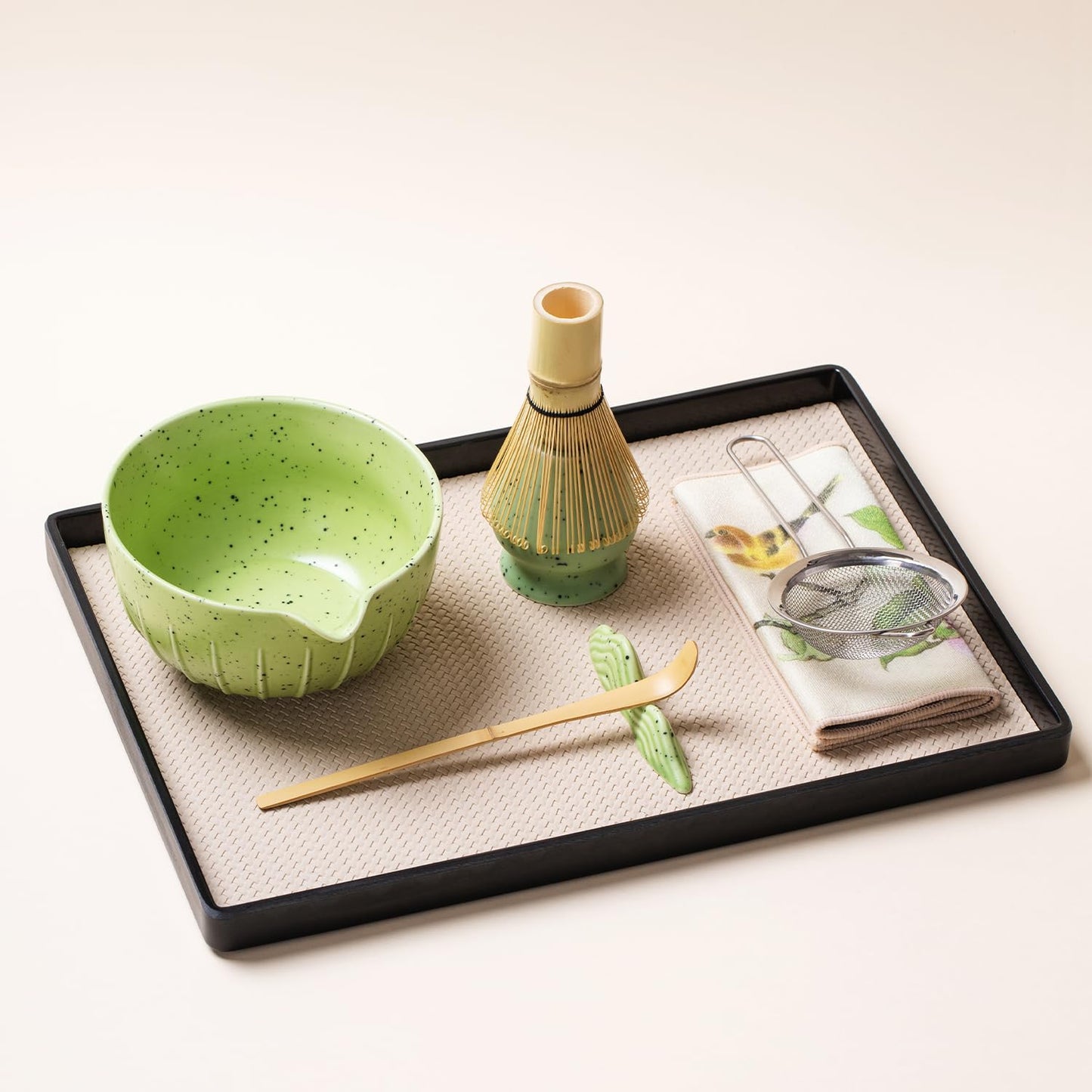 Matcha Set, Matcha Whisk and Holder, Bamboo Matcha Scoop and Stainless Steel Sifter - 7Pcs Gradient Green Matcha Kit for Matcha Lover