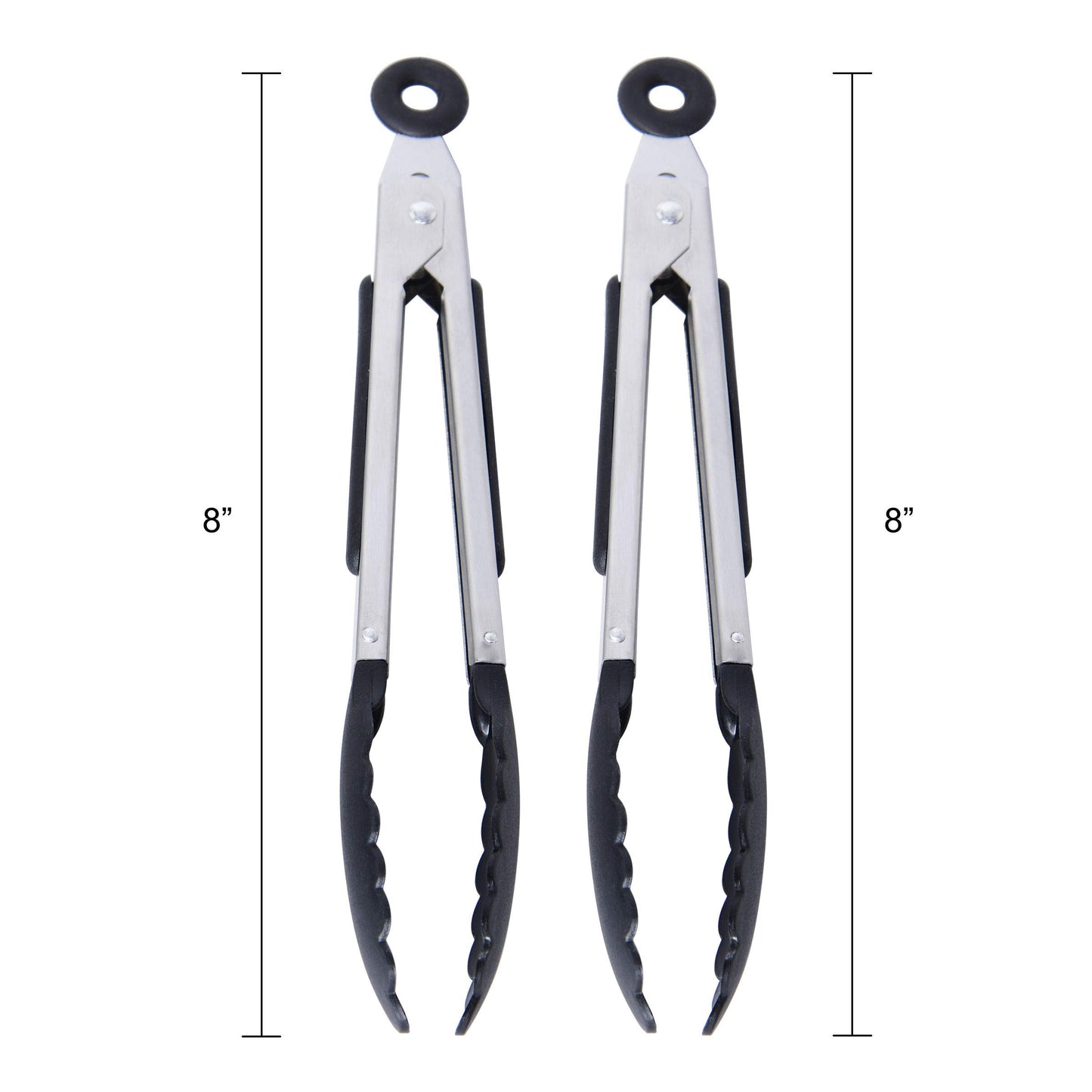 Farberware Mini Tongs Set of 2, 8 Inch Nylon Tip Kitchen Tongs for Cooking and Serving, Stainless Steel Arms with Soft-Grip Handles, Locking Mechanism, Black, Dishwasher Safe
