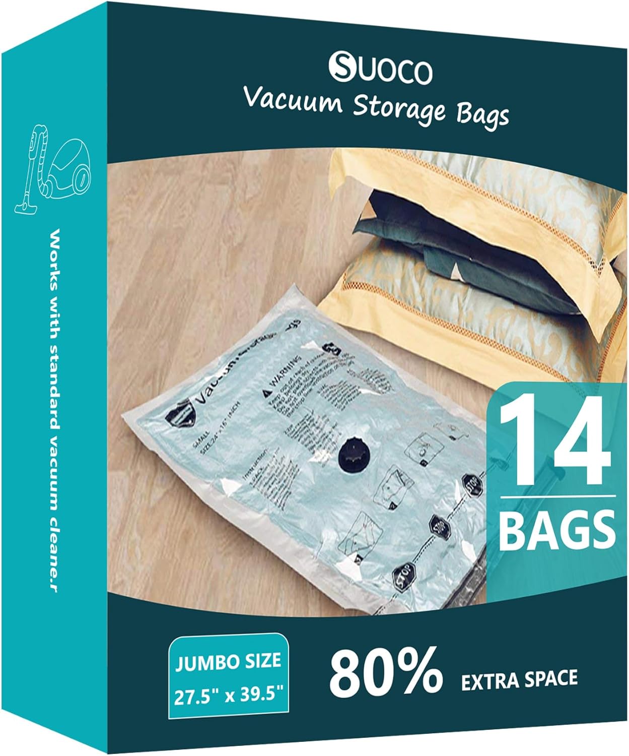 Skiennix Vacuum Storage Bags - Jumbo Compression Packing Seal Bags for Clothing & Bedding | 14 Pack