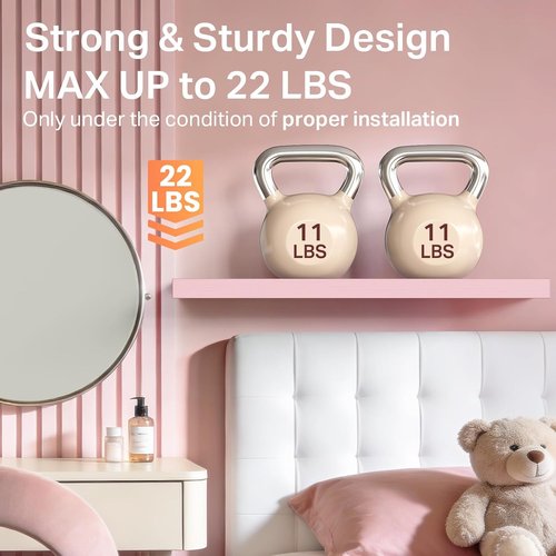 BAYKA Pink Floating Wall Shelves - Set of 3, 15.7in Wood Shelves for Stylish Home Organization