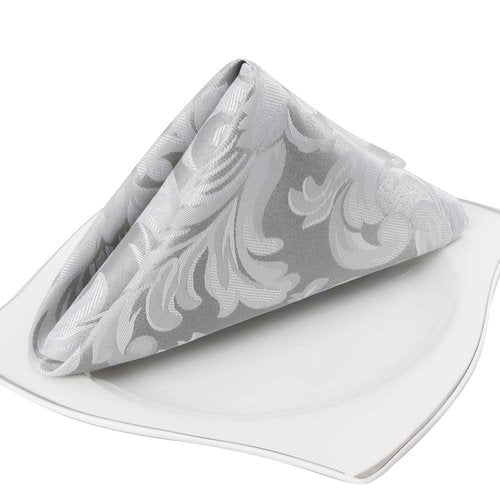 EHouseHome Damask Jacquard Cloth Napkins Waterproof Spillproof Polyester Fabric Napkins Silver Grey, Set of 12, 17 x 17 Inch